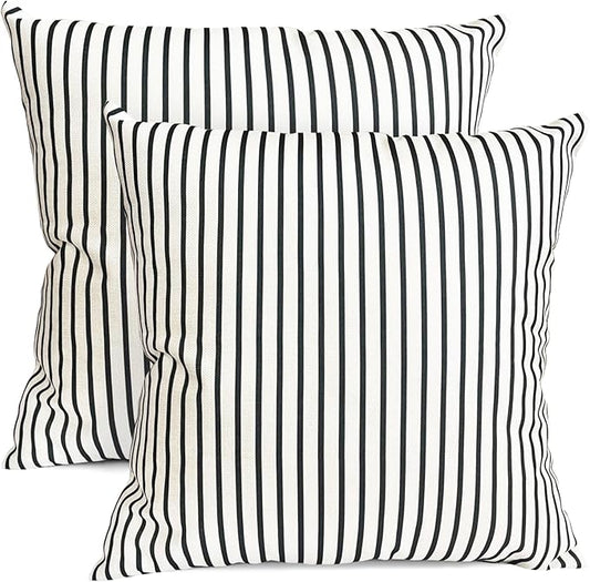 Decorative Throw Pillow Covers Set of 2 Black Striped Pillow Covers 20x20 Inch Throw Pillow Cover Linen Pillowcase Modern Farmhouse Outdoor Pillow Covers for Couch Sofa Bed Living Room
