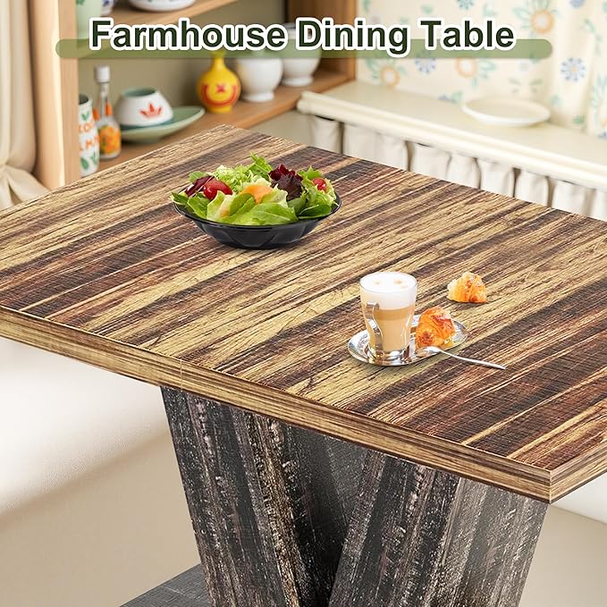 NicBex 47" Dining Table for 4 People, Farmhouse Dinner Table Small Dining Room Tables Rectangular Wooden Kitchen Tables with Heavy Duty Pedestal for Kitchen, Living Room, Black & Brown