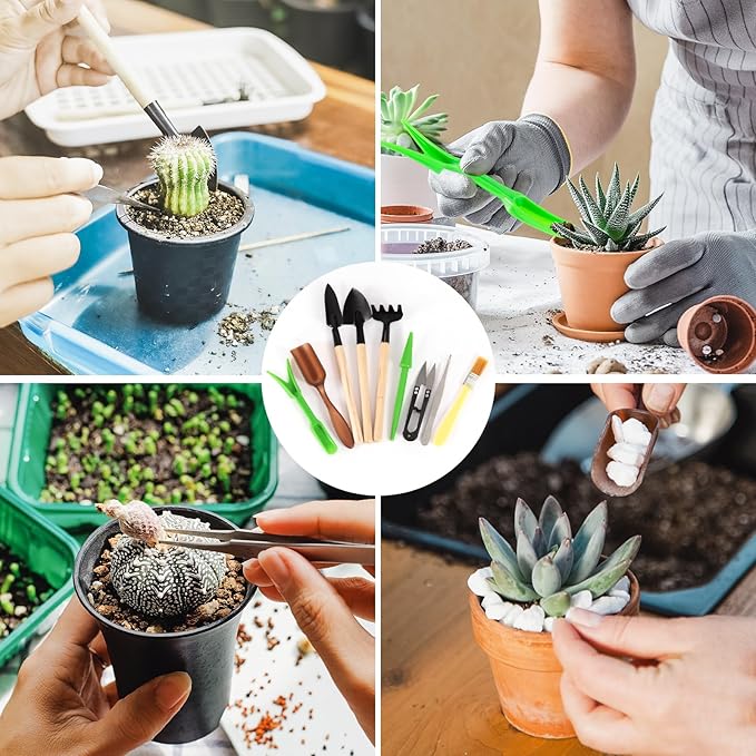 Garden Tool Set, Including 9 Succulent Tool Sets, 6 Large Heavy-Duty Aluminum Gardening Tools, with Gardening Tool Kit, Gloves, Watering Can, Fixing Line and Color Label，is Your Best Helper