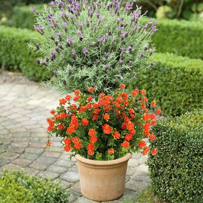 Artificial Flowers, Fake Artificial Greenery UV Resistant No Fade Faux Plastic Plants for Wedding Bridle Bouquet Indoor Outdoor Home Garden Kitchen Office Table Vase 6PCS (Orange Red)