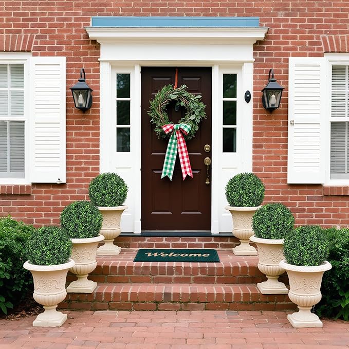 6 Pack Fake Plants with Spike, 25.6'' UV Resistant Artificial Boxwood Topiary Ball Tree, Faux Greenery Shrubs Fake Shrubs for Outdoors Indoors Home Docer Front Door Proch Decor