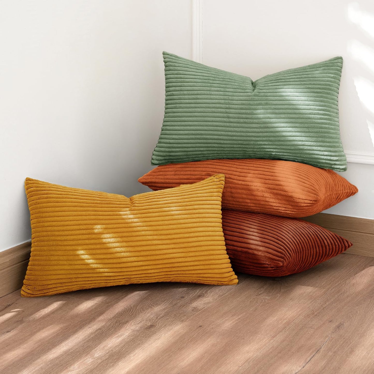 MIULEE Fall Decorative Throw Pillow Covers 12x20 Inch Set of 4, Vibrant Cushion Covers Vintage Retro Home Decor, Mix and Match Color Clash Design for Sofa Couch Bed Living Room Yellow Rust Green