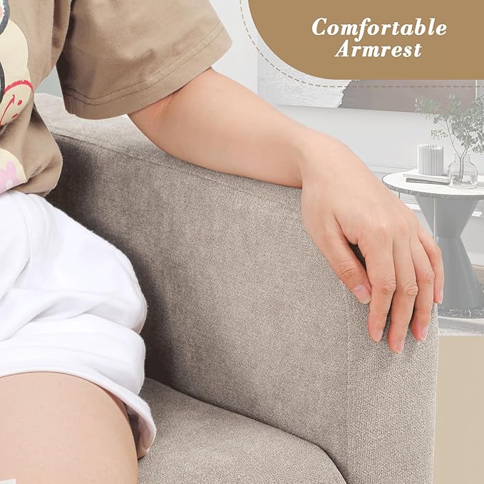 Athena Collection Modern Accent Chair with Cushion, Comfy Upholstered Fabric Reading Chair for Adult, Soft Sofa Armchair for Living Room, Bedroom, Dorm, Beige