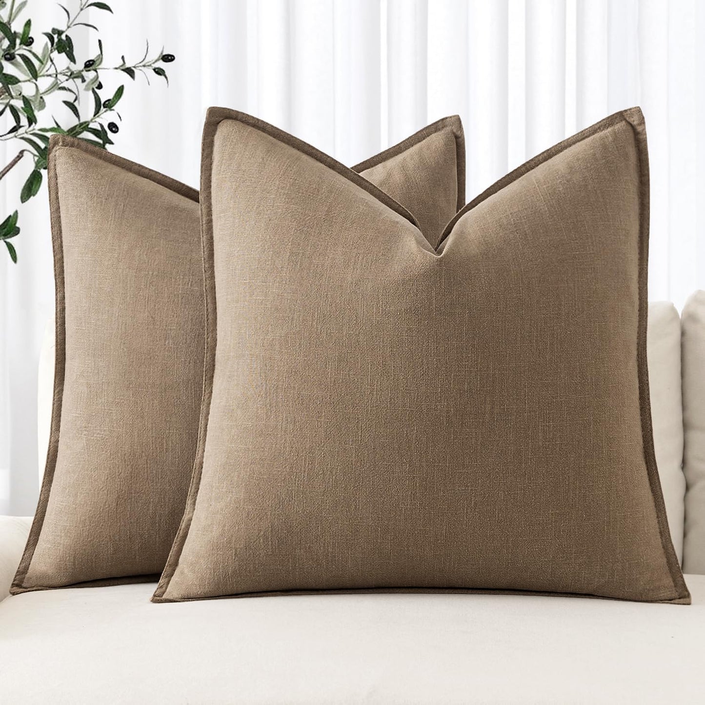 MIULEE Decorative Linen Pillow Covers 20x20 Inch Khaki Boho Farmhouse Neutral Couch Throw Pillows for Bed Pack of 2 Accent Modern Pillowcase Sofa Livingroom Home Decor