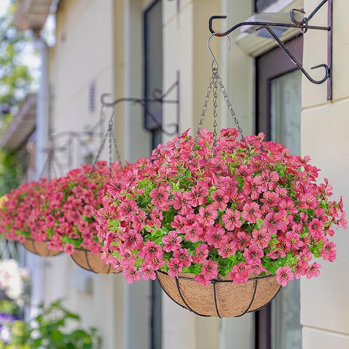 AGIRL Artificial Flowers Hanging Plants in Basket,Artificial Hanging Flowers for Outdoor Indoor Decor,UV Resistant Hanging Baskets with Fake Flowers for Patio Garden Porch Deck Decoration