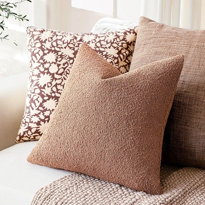 Foindtower Pack of 2 Textured Boucle Throw Pillow Covers Accent Solid Pillow Cases Cozy Soft Decorative Couch Cushion Case for Chair Sofa Bedroom Living Room Home Decor 20x20 Inch Dusty Orange Hazel