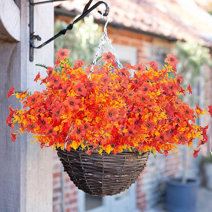 10 Bundles Artificial Fall Flowers Outdoor UV Resistant Fake Flowers No Fade Faux Plants Garden Porch Window Box Decorating