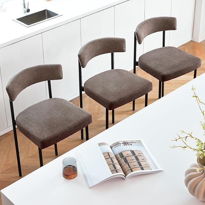 Grey Modern Bar Stools Set of 3, 24 Inch Counter Stools with Curved Backrest, Counter Height Bar Stools for Kitchen Island