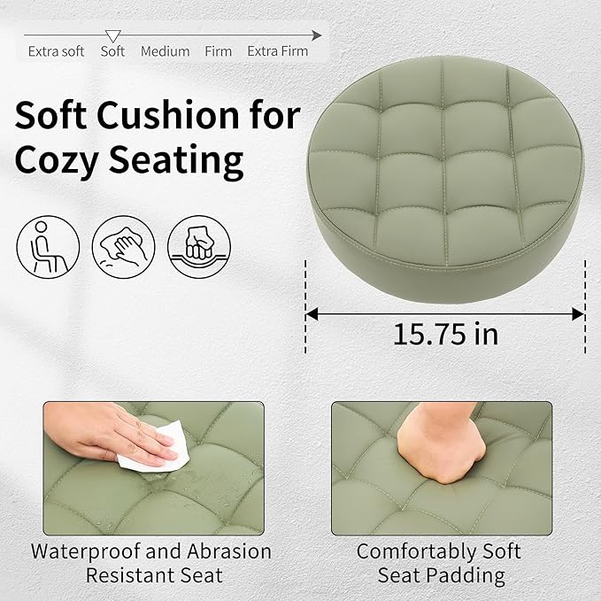 Rolling Stools with Wheels (Adjustable Height 20-27 inch) (Quiet Wheels and Aluminum Base) Multifunctional Nail Tattoo Vanity Massage Stool (Green)