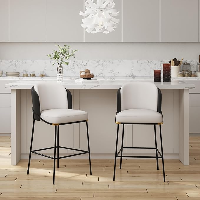 homary Barstools Modern PU Leather Bar Stools with Back and Footrest Waterproof Upholstered Breakfast Chairs for Kitchen Island or Counter (Black,1 Chair, 36.2" H)