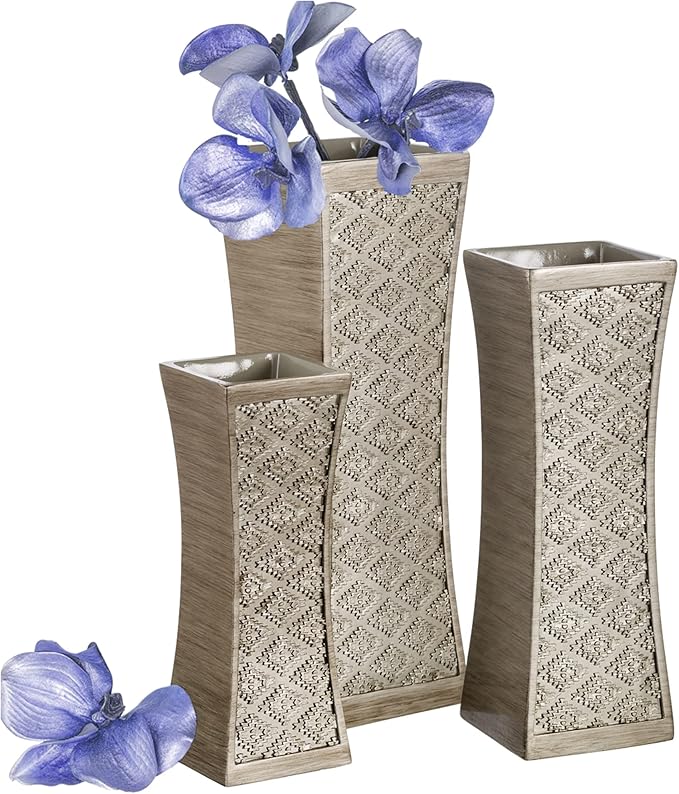 Creative Scents Dublin Silver Vases Set of 3 - Centerpieces for Dining Room Table, Decorative Vases Home Decor Accents for Living Room, Bedroom, Kitchen, Coffee Table Decor - Packaged in Gift Box