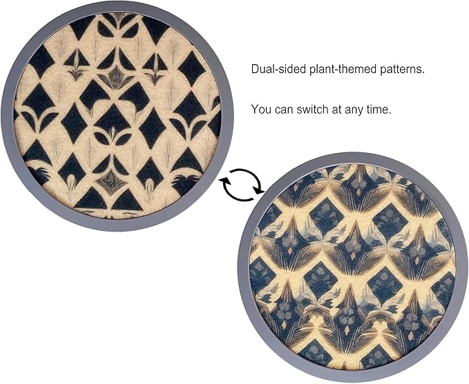 Absorbent Coasters for Drinks with Holder - 6packs, Silicone Coaster with Soft Felt Insert (4.3 inch Coasters with 4.5 inch Holder, Dual-Sided Ears of Wheat Artistry)