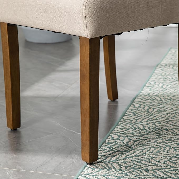 Stylish Upholstered Parsons Dining Chair Kitchen with Silver Nailhead Trim and Sturdy Solid Wood Legs