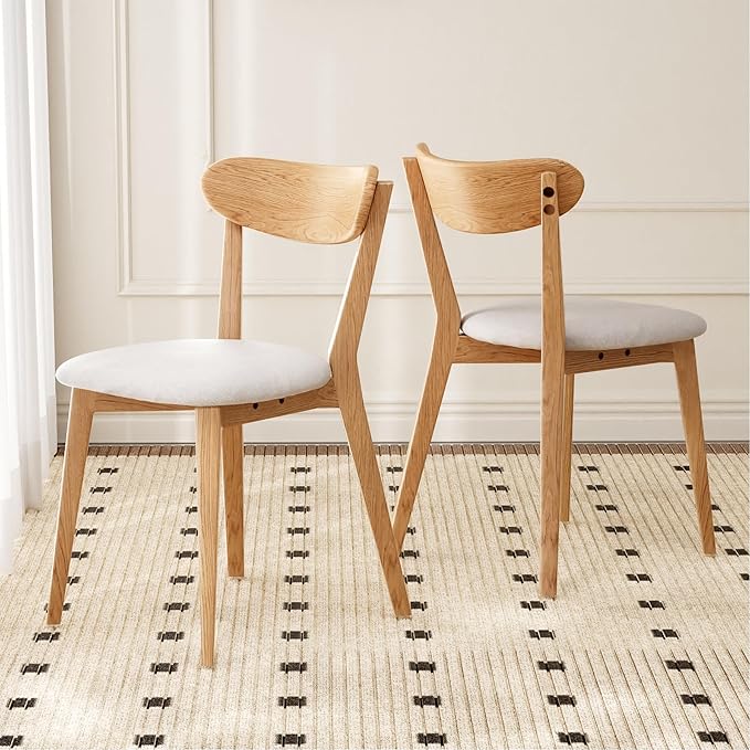 100% Solid Oak Wood Dining Chairs,Mid Century Modern Dining Chairs with Upholstered Cushion,Kitchen,Dining Room Chairs Set of 4 (4, Original Color White Upholstery)