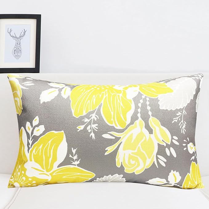 Decorative Throw Pillow Covers Set of 4 Yellow Pillow Covers 12x20 inch Throw Pillow Cases Linen Square Pillow Case,Farmhouse Outdoor Modern Boho Pillow Covers for Couch Sofa Living Room