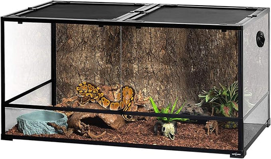 REPTIZOO Large Reptile Terrarium 120 Gallon, Tall & Wide Tempered Glass Reptile Tank 48" x 24" x 24" with Sliding Door Top Screen Ventilation & Anti Escape Lid, Full View