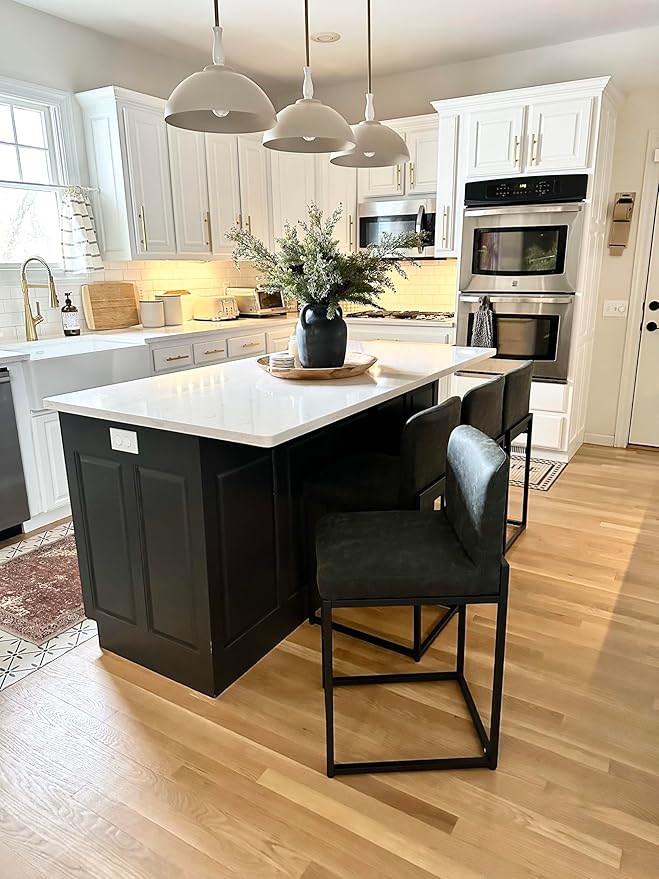 PHI VILLA Bar Stools - Counter Height Bar Stool Leather Kitchen Counter Barstools, Black Bar Stools with Back