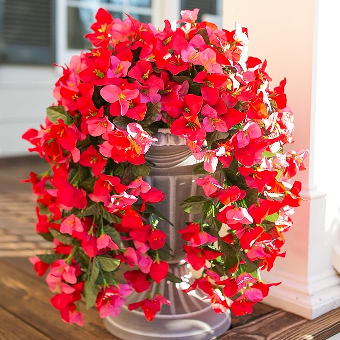 Faux Bougainvillea Artificial Flowers Plants for Outdoors Outside Decoration, 2pcs Fake Flowers Silk Long Trailing Vines UV Resistant Realistic for Front Door Porch Planter Urn Patio Balcony Yard, Mix