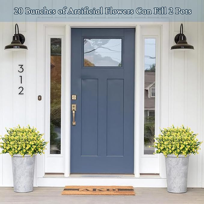 Outdoor Artificial Flowers UV Resistant, 20 Bundles Fake Realistic Floral Greenery Plants for Outside Porch, Window Boxes, Garden, Yard, Inside Home Table Decor, Yellow