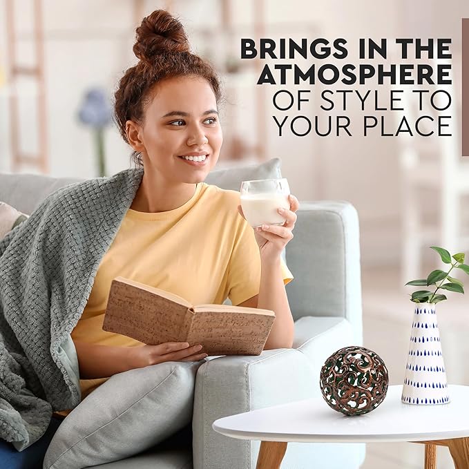 Everydecor Metal Decorative Sphere for Home Decor - Decorative Balls for Shelves, Centerpiece Bowls, Bookshelf - Decoration Orbs Accents for Living Room, Bedroom - Fancy Bronze Shelf Spheres