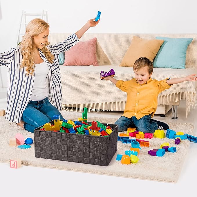 Woven Storage Baskets, Storage Bins, Cube Basket Container Baskets Storage Boxes Organizers for Clothes /Shelves/ Closet, Set of 6 (Brown)