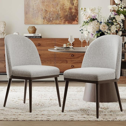 Upholstered Dining Chairs Set of 2, Large Dining Room Kitchen Chairs with High Back and Deep Seat, Modern Fabric Dinner Chairs with Wood Legs, Light Grey
