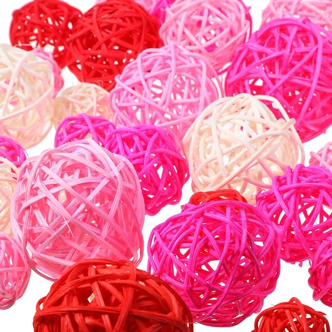 Patelai 36 Pcs Wicker Rattan Balls Decorative Balls for Vase Centerpiece Bowls Orbs Filler for Home Decor,4 Sizes(White, Pink, Rose, Red)