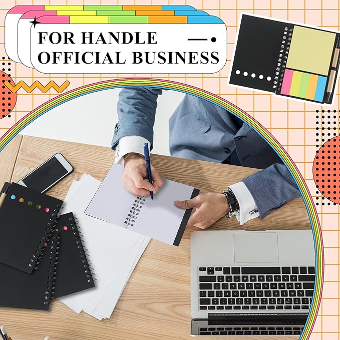 Qilery 50 Pack Lined Spiral Notebook Small Notepad and Pen Set Steno Pads Lined Notepad Black Pocket Notebook for Business Office School Supplies