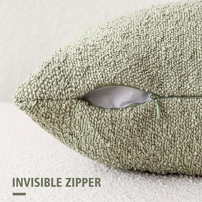Foindtower Pack of 2 Textured Boucle Throw Pillow Covers Accent Solid Decorative Lumbar Pillow Cases Cozy Couch Cushion Case for Chair Sofa Bedroom Living Room Home Decor 12x20 Inch Dirty Sage Green