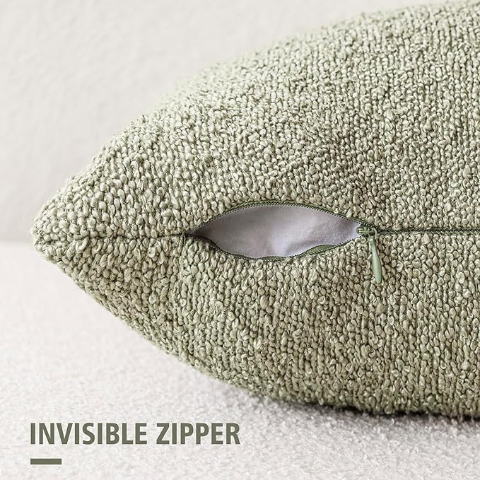 Foindtower Set of 2, Decorative Textured Boucle Throw Pillow Covers Accent Solid Pillow Cases Neutral Soft Couch Cushion Case for Chair Sofa Bedroom Living Room Home Decor 26x26 Inch Dirty Sage Green