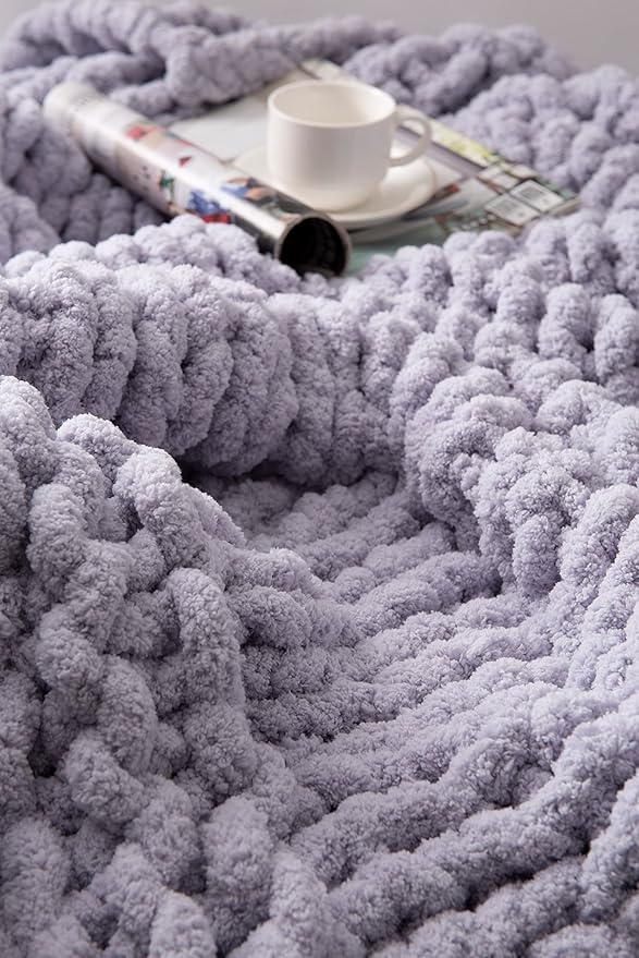 clootess Chunky Knit Blanket Knitted Throw Crochet Chenille Yarn Woven for Bed Sofa Textured Thick Cable Decor (Grey 40x60 in)