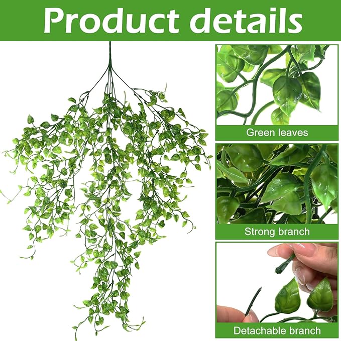 Hoteam 12 Pcs Artificial Hanging Plants 32 Inch Fake Ivy Vines with Fake Leaves Patio Artificial Plants Greenery for Living Room Indoor Outdoor Wall, No Basket (Ivy)