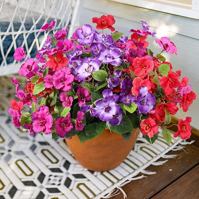 Hibiscus Artificial Flowers Plants for Outdoors Summer Decoration, 6 Bundles Fake Silk Hibiscus Bouquet Realistic UV Resistant Tropical Flowers Artificial for Outside Planter Front Door Porch Patio