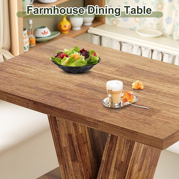 NicBex 47" Dining Table for 4 People, Farmhouse Dinner Table Small Dining Room Tables Rectangular Wooden Kitchen Tables with Heavy Duty Pedestal for Kitchen, Living Room, Black & Brown