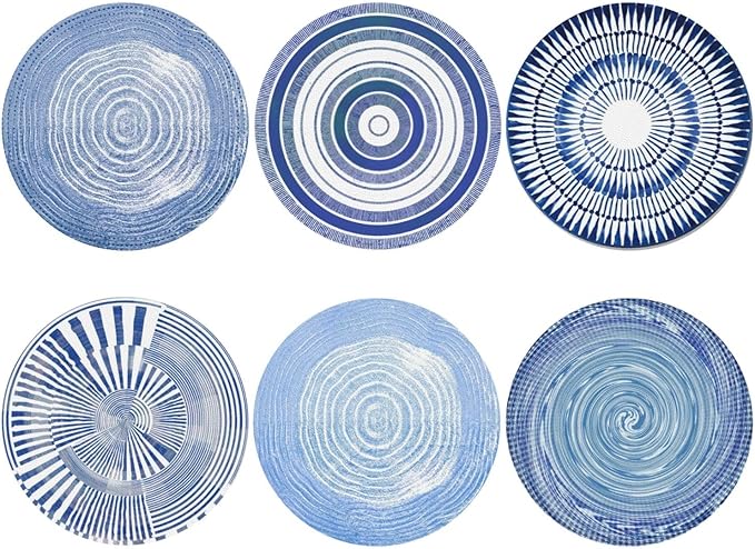 Blue Watercolor Ceramics Coasters Set of 6 Coasters for Drinks Absorbent Double-Sided Leather PVC Coaster for Tabletop Protection Coffee Table Decor Ideal for Home Decor House Warming Gifts