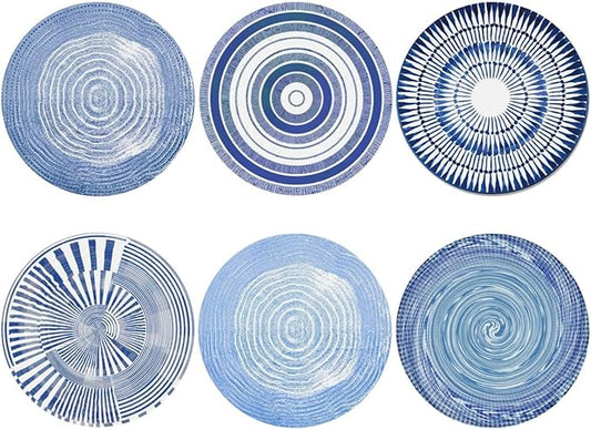 Blue Watercolor Ceramics Coasters Set of 6 Coasters for Drinks Absorbent Double-Sided Leather PVC Coaster for Tabletop Protection Coffee Table Decor Ideal for Home Decor House Warming Gifts