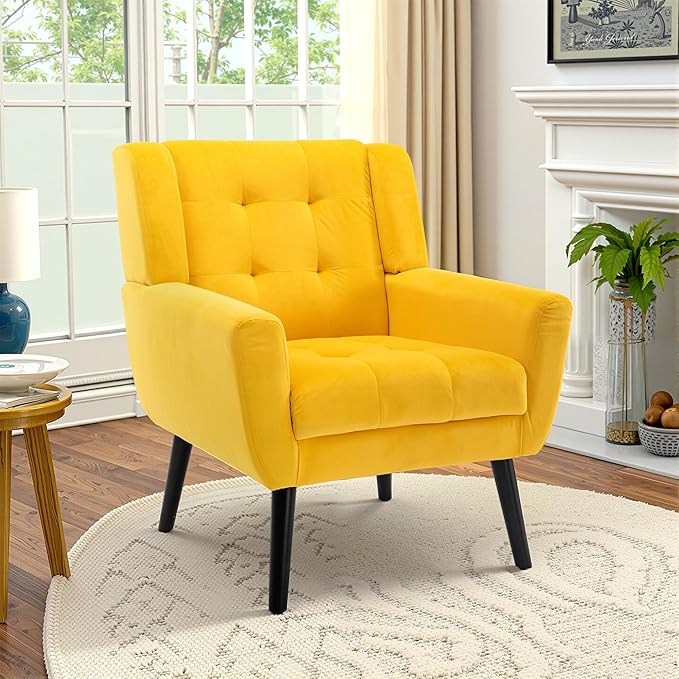 NicBex Modern Accent Chair for Living Room Upholstered Foam Filled Living Room Chairs with Metal Legs Velvet Cozy Lounge Armchair for Living Room Bedroom,Yellow