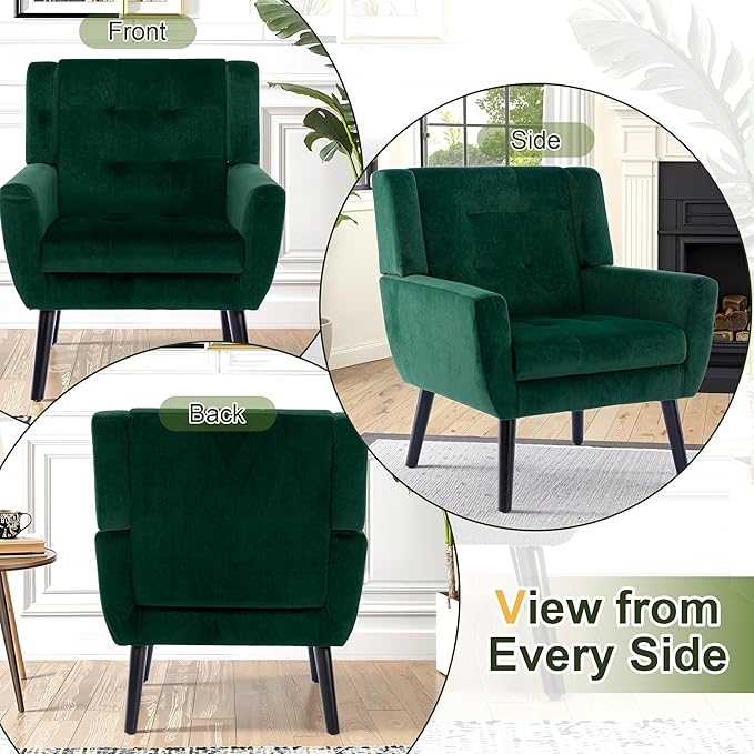 NicBex Modern Accent Chair for Living Room Upholstered Foam Filled Living Room Chairs with Metal Legs Velvet Cozy Lounge Armchair for Living Room Bedroom,Retro Green