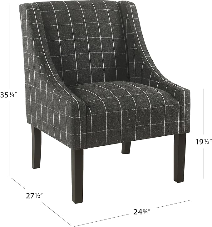 Homepop Home Decor | Upholstered Classic Swoop Arm Accent Chair | Accent Chairs for Living Room & Bedroom | Decorative Home Furniture, Black Windowpane