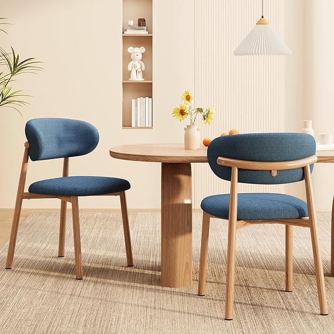 Kitchen Dining Chairs Set of 4 Modern Soft Linen Farmhouse Dining Room Chair with Metal Legs, Blue/Original