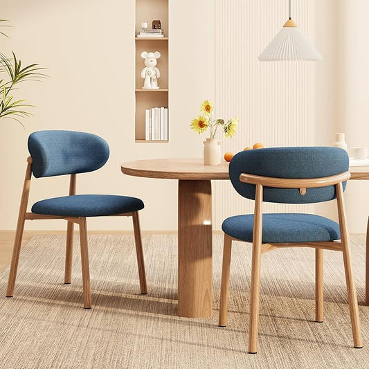 Kitchen Dining Chairs Set of 2 Modern Soft Linen Farmhouse Dining Room Chair with Metal Legs, Blue/Original