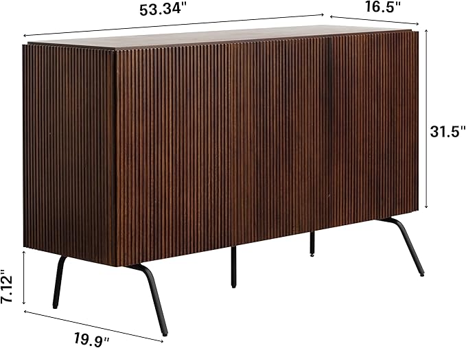 NTC Veil Modern Sideboard with 3 Doors, Buffet Cabinet with Vertical Groove Design and Metal Legs, Storage Cabinet for Living Room, and Hallway, Effortless Assembly - Dark Walnut