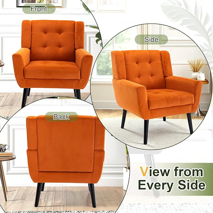NicBex Modern Accent Chair for Living Room Upholstered Foam Filled Living Room Chairs with Metal Legs Velvet Cozy Lounge Armchair for Living Room Bedroom,Orange