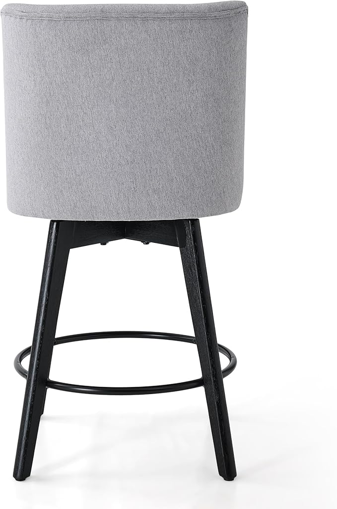 Vipbear Counter Height Bar Stools Set of 2, 26" H Swivel Bar Stools with Backs, Linen Fabric Upholstered Bar Chairs with Solid Wood Legs for Kitchen Island, Dining Room, Home Bar, Light Grey