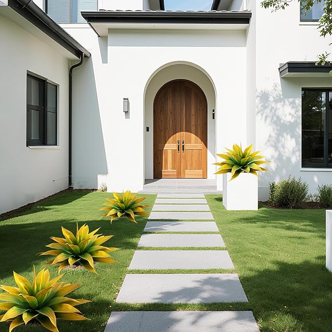 Artificial Plants Outdoors Faux Agave Fake Greenery Outdoor Artificial Plant 28" Fake Plant for Indoor Home Decor Plastic Plant Outdoor Decor Front Porch Decor Faux Cactus(Yellow 2Pcs)No Vase