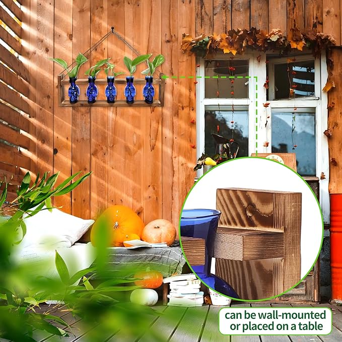 Plant Terrarium Propagation Stations Halloween Skull Planter Vase Skulls Decor with Wooden Stand Gife for Father - 5 Vases