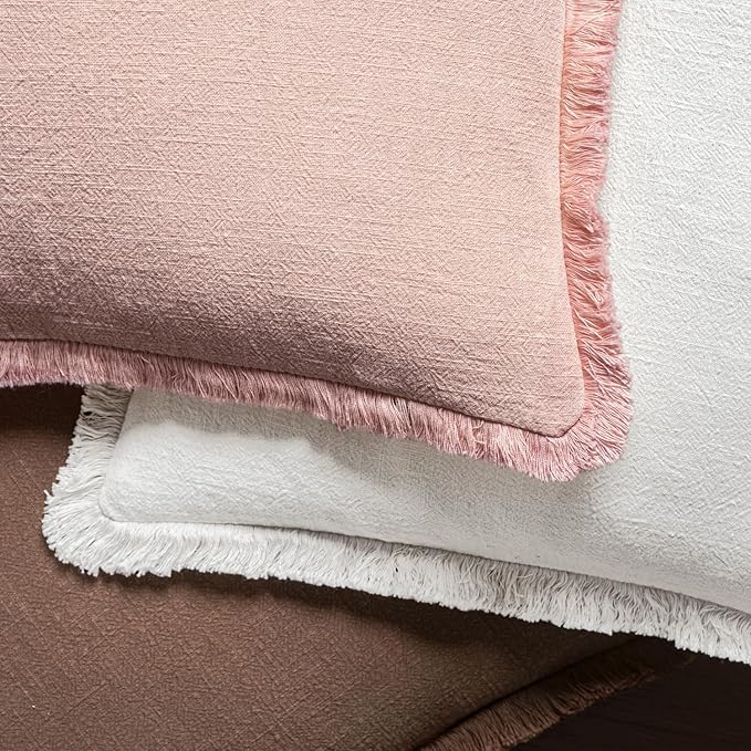 MIULEE Christmas Decorative Throw Pillow Covers Neutral Linen Fringe Throw Pillows Euro Shams Set of 2 White Boho Farmhouse Cushion Covers for Couch Sofa Bed Living Room Spring Home Decor 22x22 Inch