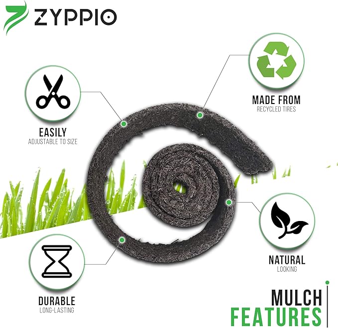 Black Rubber Mulch Border for Landscaping, 10', 120” x 4.5” Roll, Natural-Looking Permanent Garden Barrier for Plants, Vegetables, and Flowers, Recycled and Sustainable, 15 Plastic Anchors Included