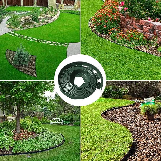 Landscape Edging,33FT Garden Edging Borders [Extra Tall 4IN High] Flexible Lawn Edging Kit with 30pcs Stakes,Mini Plastic Fence for Yard Flowerbeds,Grass-Green