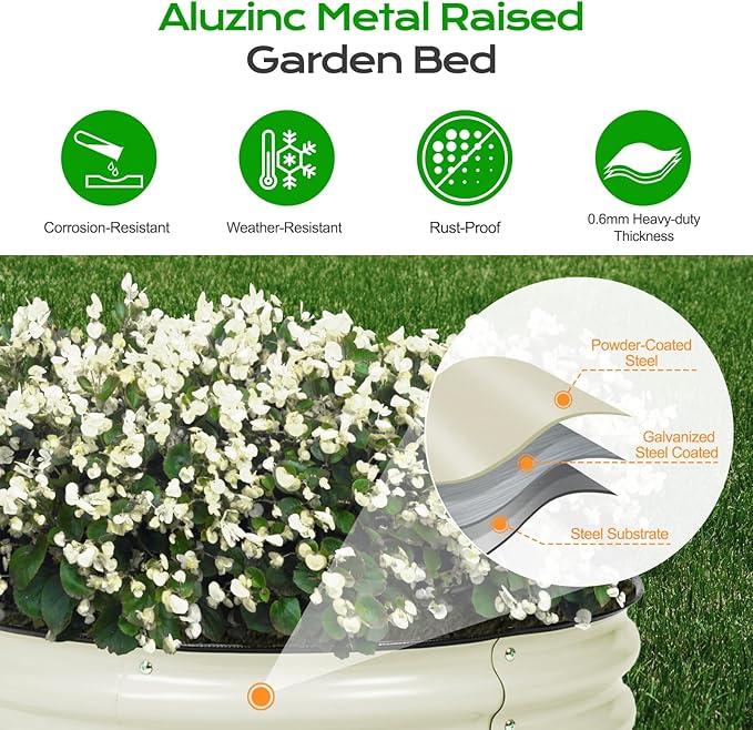 Aoodor 17" Tall 42" Metal Raised Garden Bed, Outdoor Planter Box and Raised Garden Kit for Vegetables, Flowers, Tomatoes Carrots and Herbs, Beige